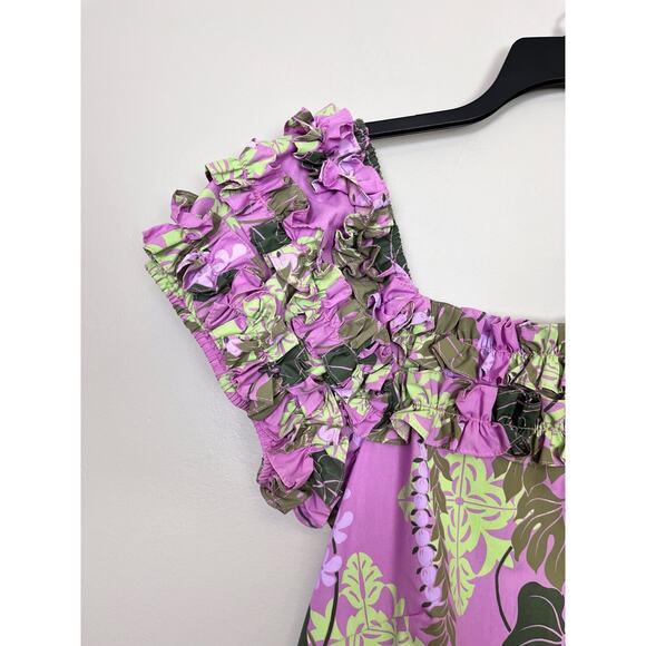 T&L MUUMUU FACTORY Purple Tropical Ruffle MuuMuu Dress Size L 11/12 - Picture 4 of 16